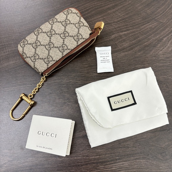 Gucci Ophidia GG Supreme Key Pouch Gold Hardware Zipper Canvas Leather Card Case - Picture 6 of 14